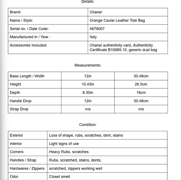 Chanel Orange Caviar Leather Tote Bag Serial No. 4678007 - Picture 16 of 16